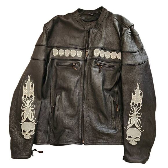 Vance Leather Jacket Mens 3XL Biker Skulls Reflective Full Zip Motorcycle - Picture 2 of 9